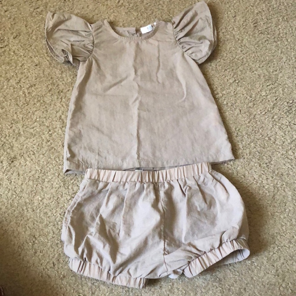 coco blanc girls 12-18m puff sleeve outfit